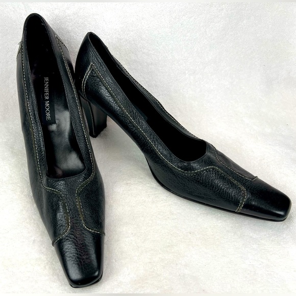 Jennifer Moore Shoes - Jennifer Moore, black leather square toe heel